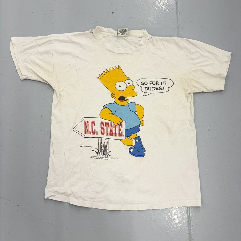 Vintage 90s NC State White Bart Simpson Nutmeg T-Shirt